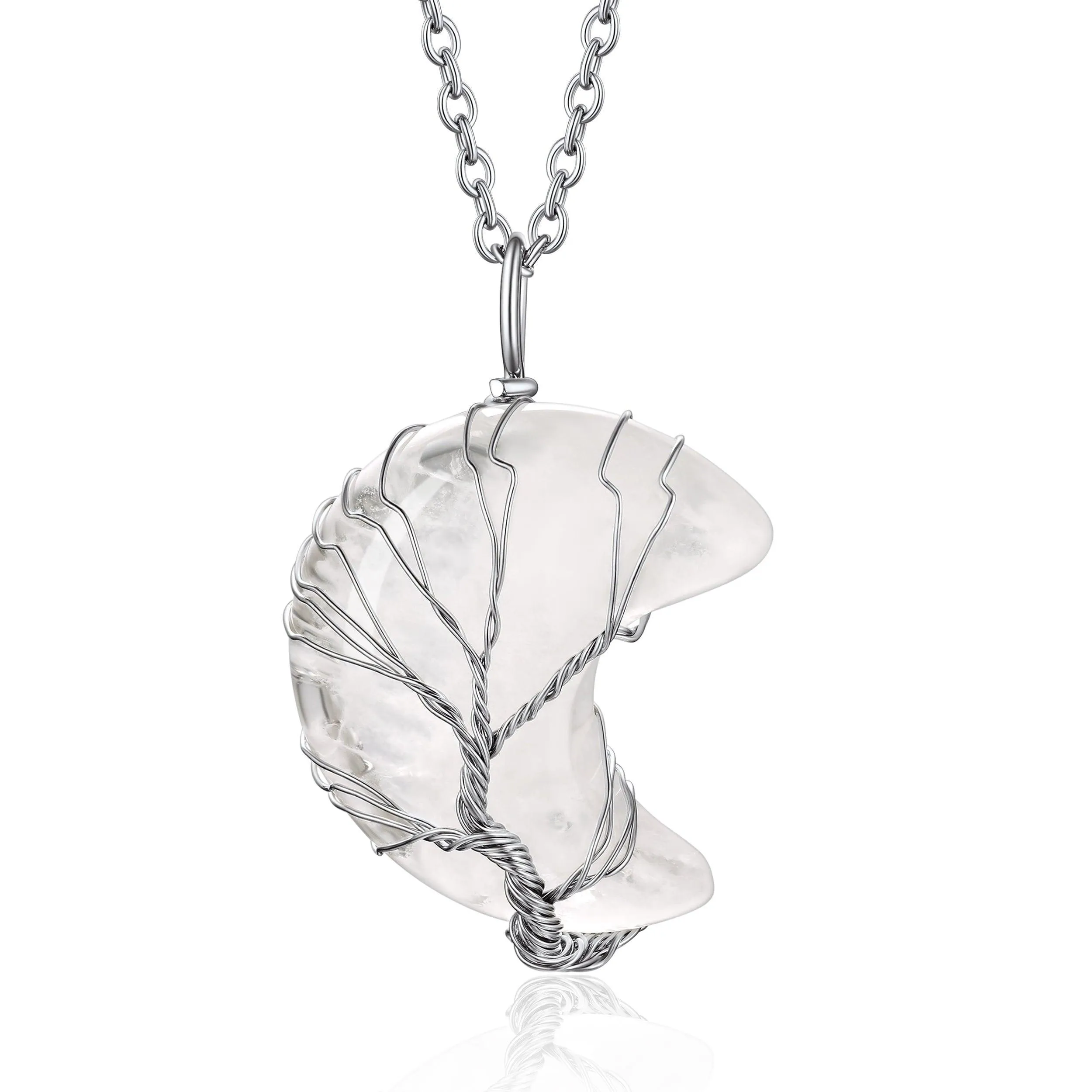 Bestyle Tree of Life Heart Crystal Necklaces for Women Girls, Moonstone Necklace June Birthstone Pendant Jewelry Gift