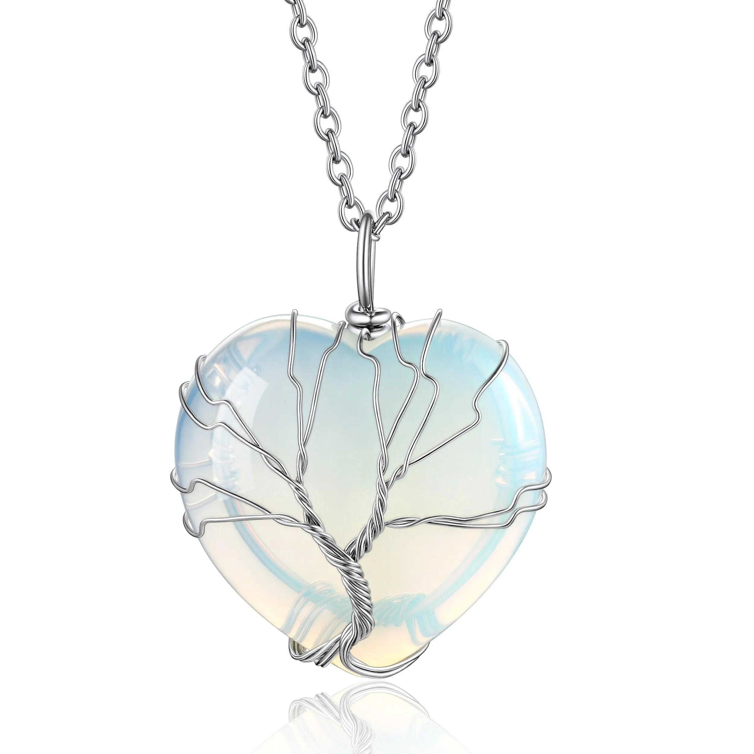 Bestyle Tree of Life Heart Crystal Necklaces for Women Girls, Moonstone Necklace June Birthstone Pendant Jewelry Gift