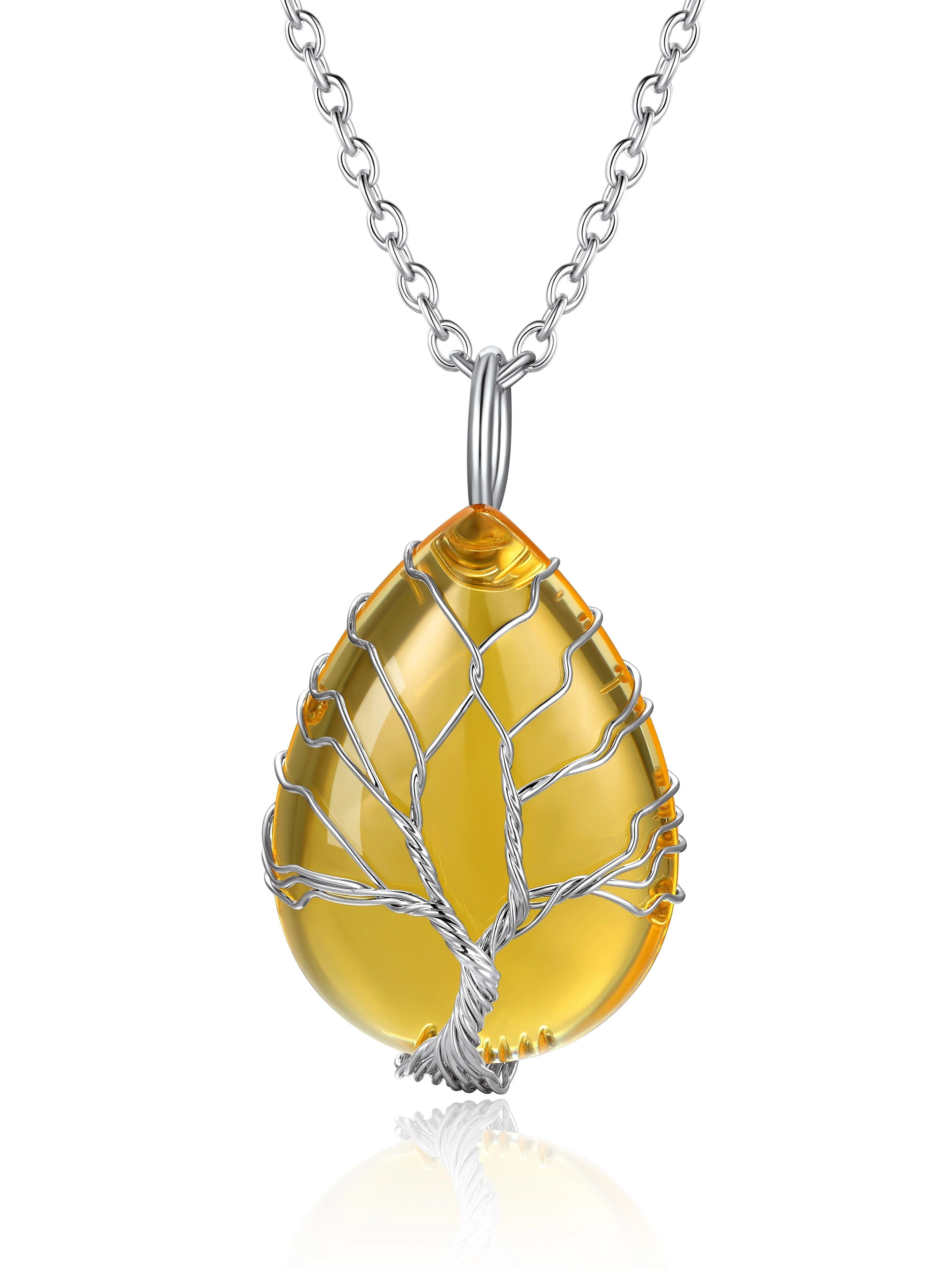 Bestyle Tree of Life Heart Crystal Necklaces for Women Girls, Moonstone Necklace June Birthstone Pendant Jewelry Gift