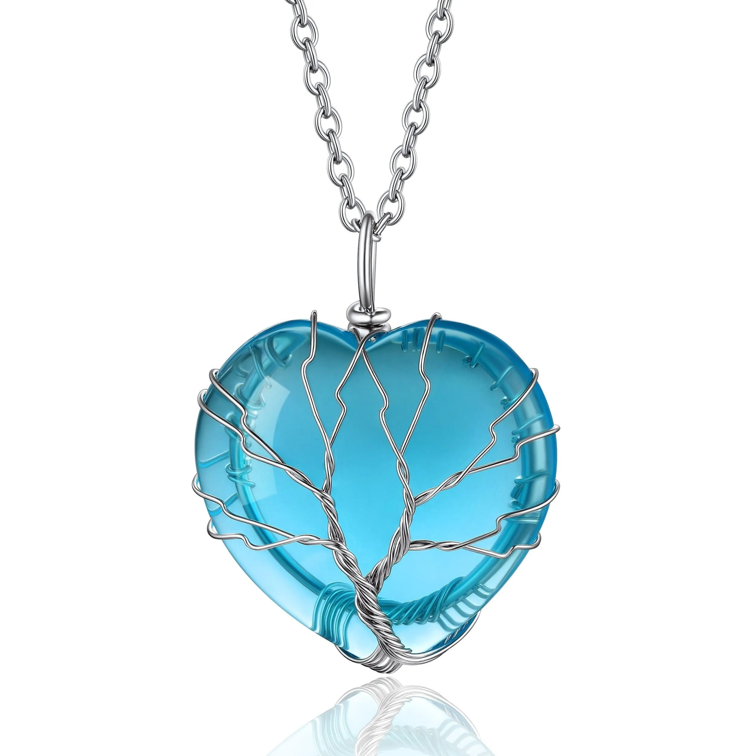 Bestyle Tree of Life Heart Crystal Necklaces for Women Girls, Moonstone Necklace June Birthstone Pendant Jewelry Gift