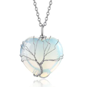 Bestyle Tree of Life Heart Crystal Necklaces for Women Girls, Moonstone Necklace June Birthstone Pendant Jewelry Gift