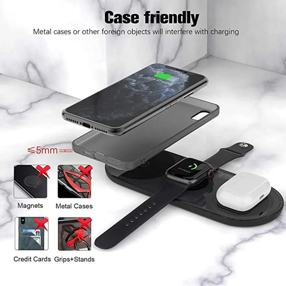 Black - Recci RCW-18 - RECCI Wireless Charger 3 in 1 Qi-Certified Fast Wireless Charging Pad  iWatch (No QC 3.0 Adapter)