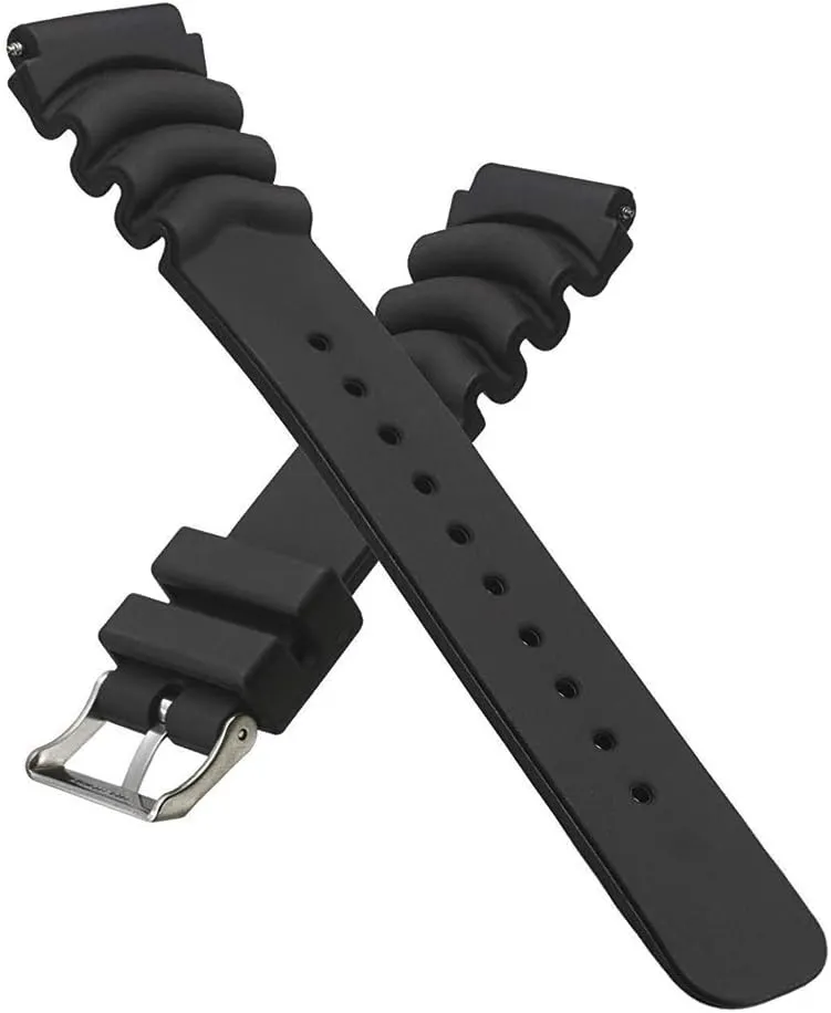 Black Silicone Rubber Curved Line Watch Band 20mm 22mm 24mm Extra Long Replacement Divers Model Sport Watch Strap for Men and Women (18mm)