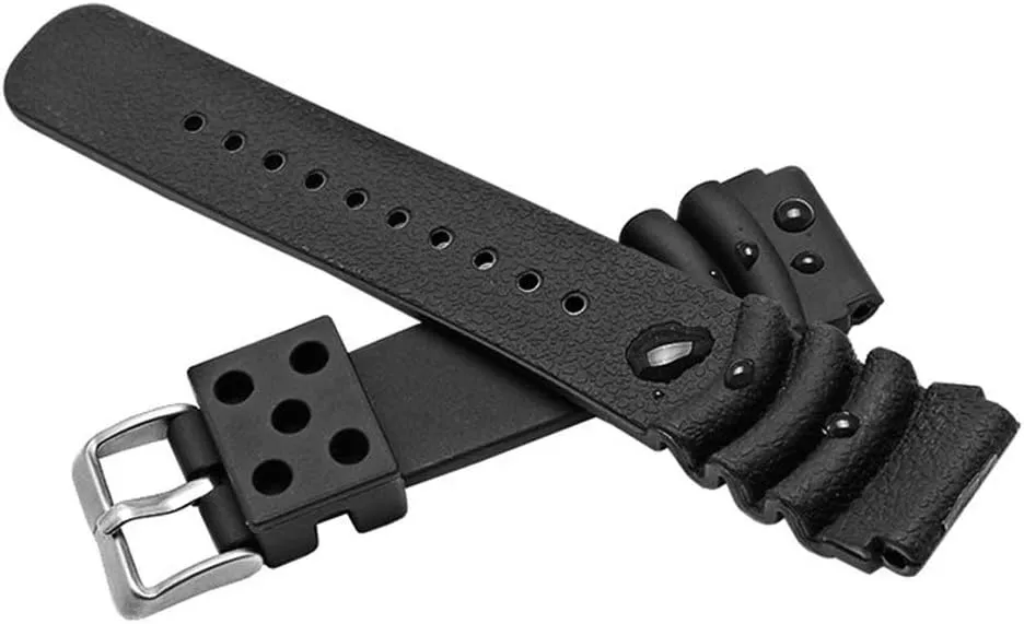 Black Silicone Rubber Curved Line Watch Band 20mm 22mm 24mm Extra Long Replacement Divers Model Sport Watch Strap for Men and Women (18mm)
