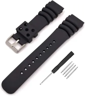 Black Silicone Rubber Curved Line Watch Band 20mm 22mm 24mm Extra Long Replacement Divers Model Sport Watch Strap for Men and Women (18mm)