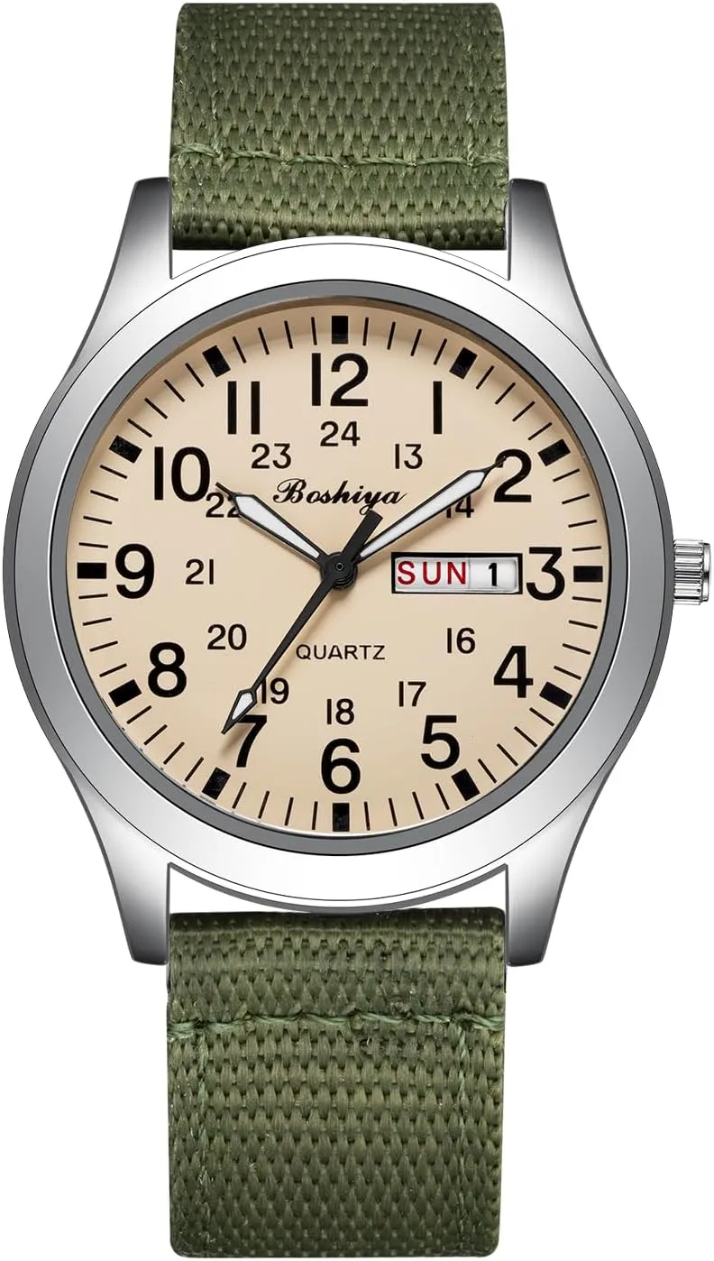 BOSHIYA Men's Military Tactical Field Watches Outdoor Sports/Work Watch Waterproof Analogue Quartz Watches Minimalist Lightweight Nylon Watch - Imported Japanese Movement/40mm Waterproof/Date Display