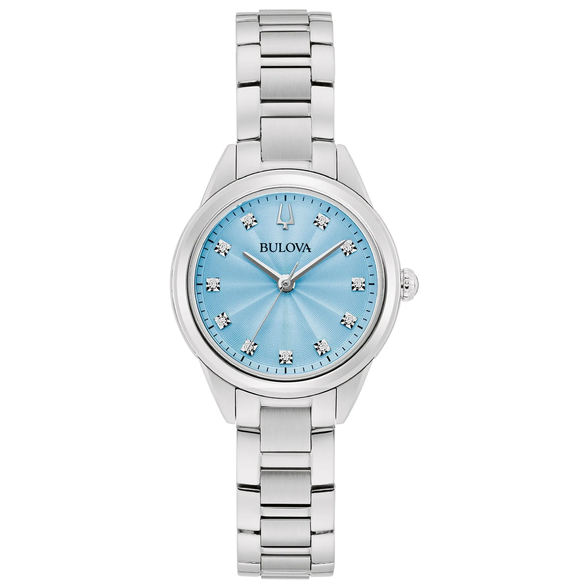 Bulova Sutton Pastel Blue Diamond Dial Stainless Steel Watch 28mm - 96P250