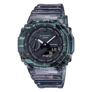 Casio Men's Black Dial Blue Green Rubber Band G-Shock Analog Digital Japanese Quartz Watch - GA-2100NN-1ACR