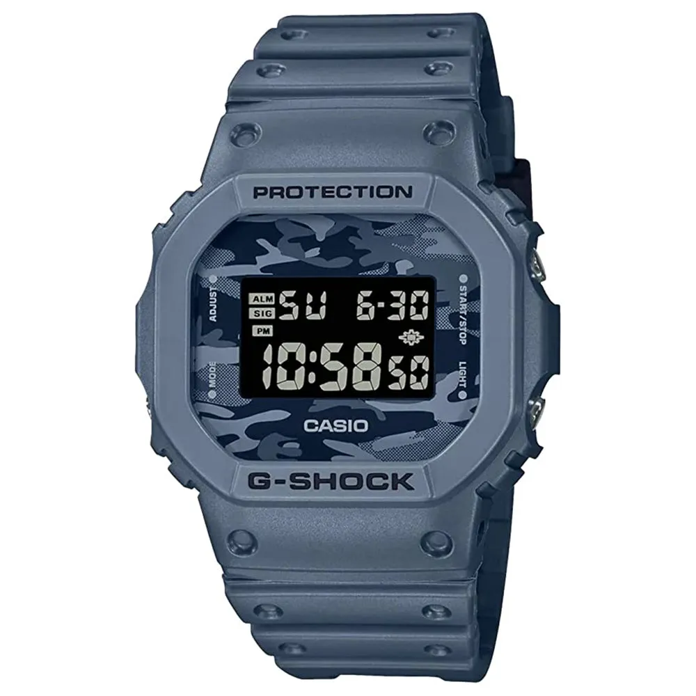 Casio Men's Black Dial Blue Resin Band Digital Quartz Watch - DW-5600CA-2CR