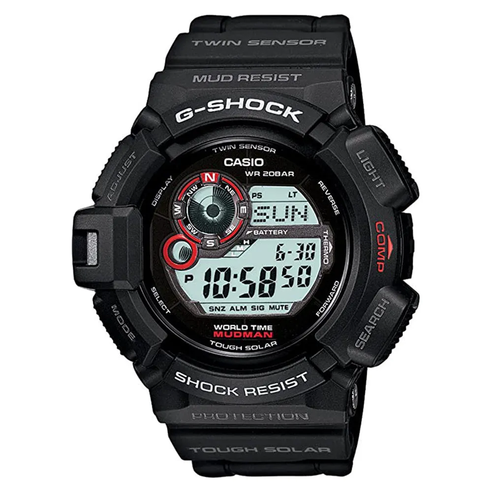 Casio Men's Gray Dial Black Resin Band G-Shock Resistant Multi-Function Digital Japanese Quartz Sport Watch - G-9300-1CR