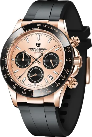 CEYADG Pagani Design Watches for Men Daytona Homage Quartz Chronograph Watch Japan VK63 Movement Ceramic Bezel Screw Down Crown Waterproof Sport Rubber Strap Mens Watches