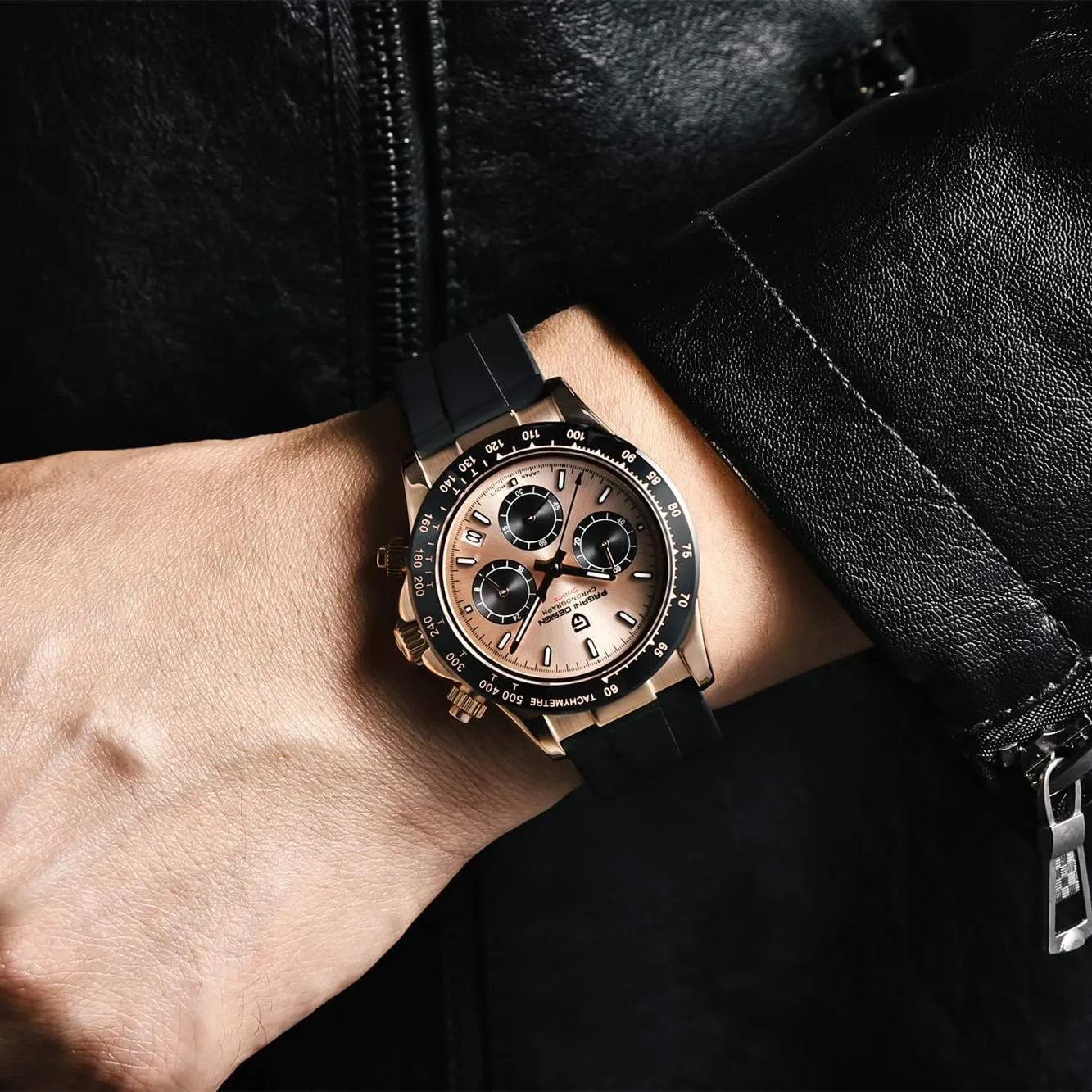 CEYADG Pagani Design Watches for Men Daytona Homage Quartz Chronograph Watch Japan VK63 Movement Ceramic Bezel Screw Down Crown Waterproof Sport Rubber Strap Mens Watches