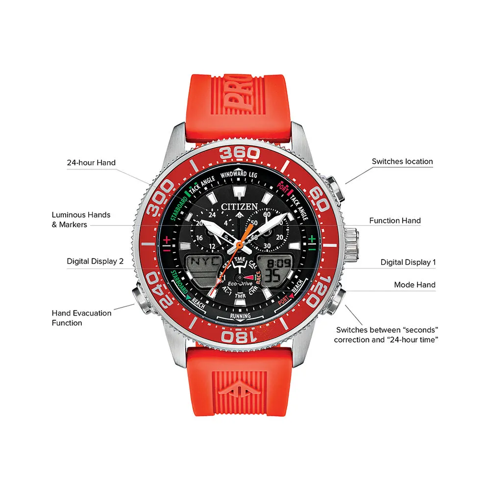 Citizen 22  Promaster Sailhawk Eco Drive Men's Stainless Steel Rubber Strap Quartz Analog Digital Watch - JR4061-00F