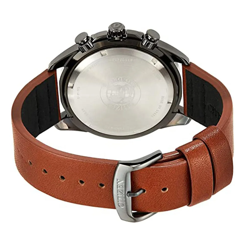 Citizen AR - Action Eco Drive Mens Brown Leather Band Black Quartz Dial Watch - AT2447-01E
