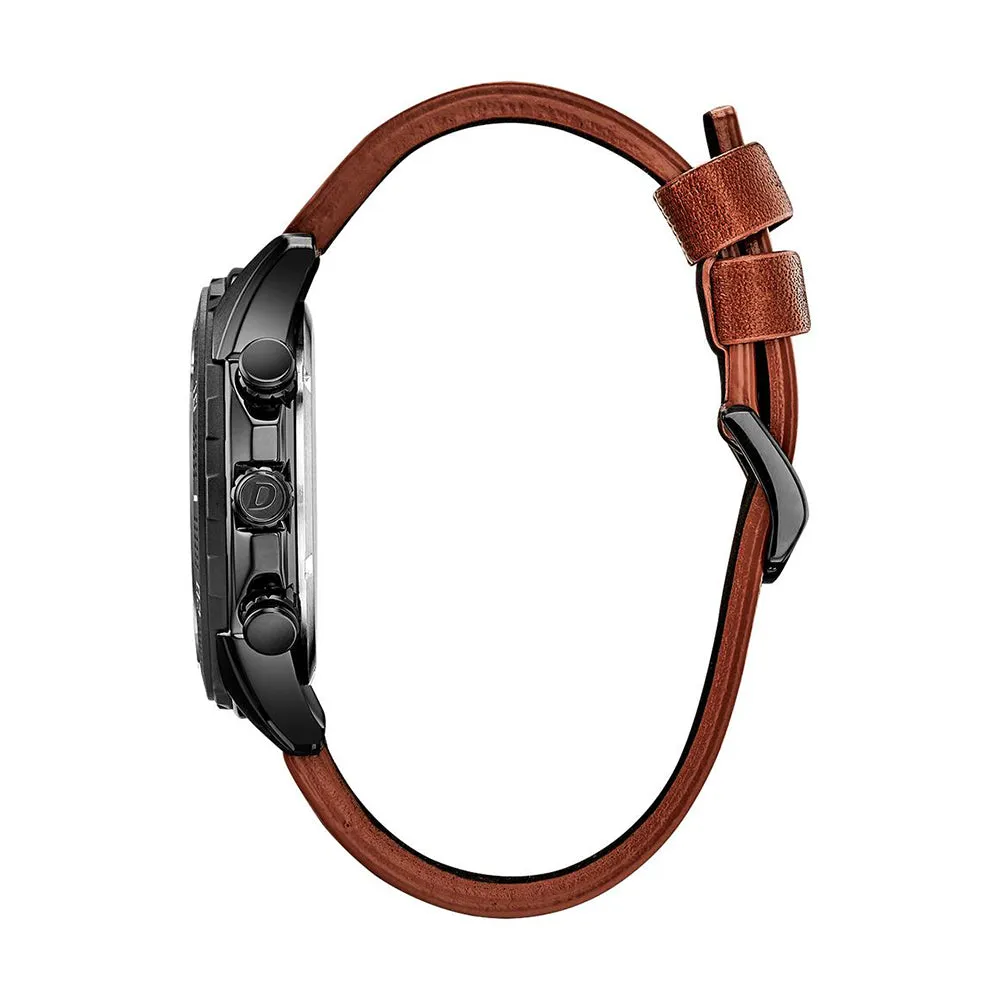 Citizen AR - Action Eco Drive Mens Brown Leather Band Black Quartz Dial Watch - AT2447-01E
