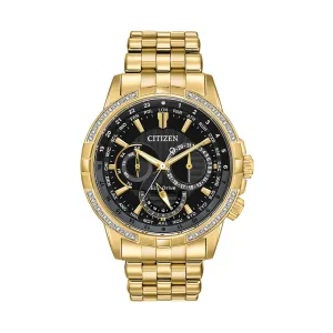 Citizen Eco-Drive Mens Gold Stainless Steel Band Black Dial Watch - BU2082-56E