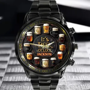 Customised Beer Themed Watches - Personalised Name Vintage Beer Pattern Scale Watch - Gift for Friend,Family,Beer Lover