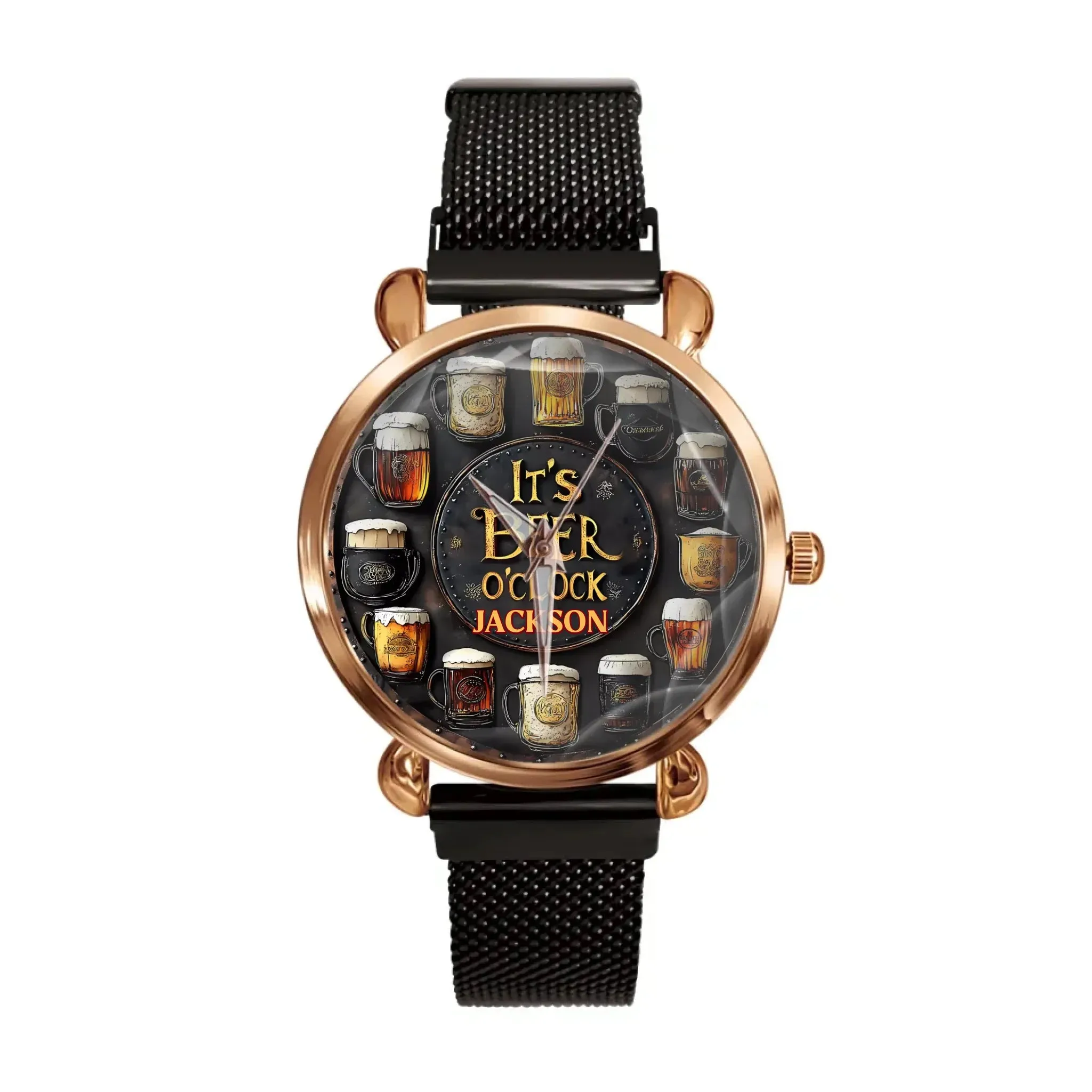 Customised Beer Themed Watches - Personalised Name Vintage Beer Pattern Scale Watch - Gift for Friend,Family,Beer Lover