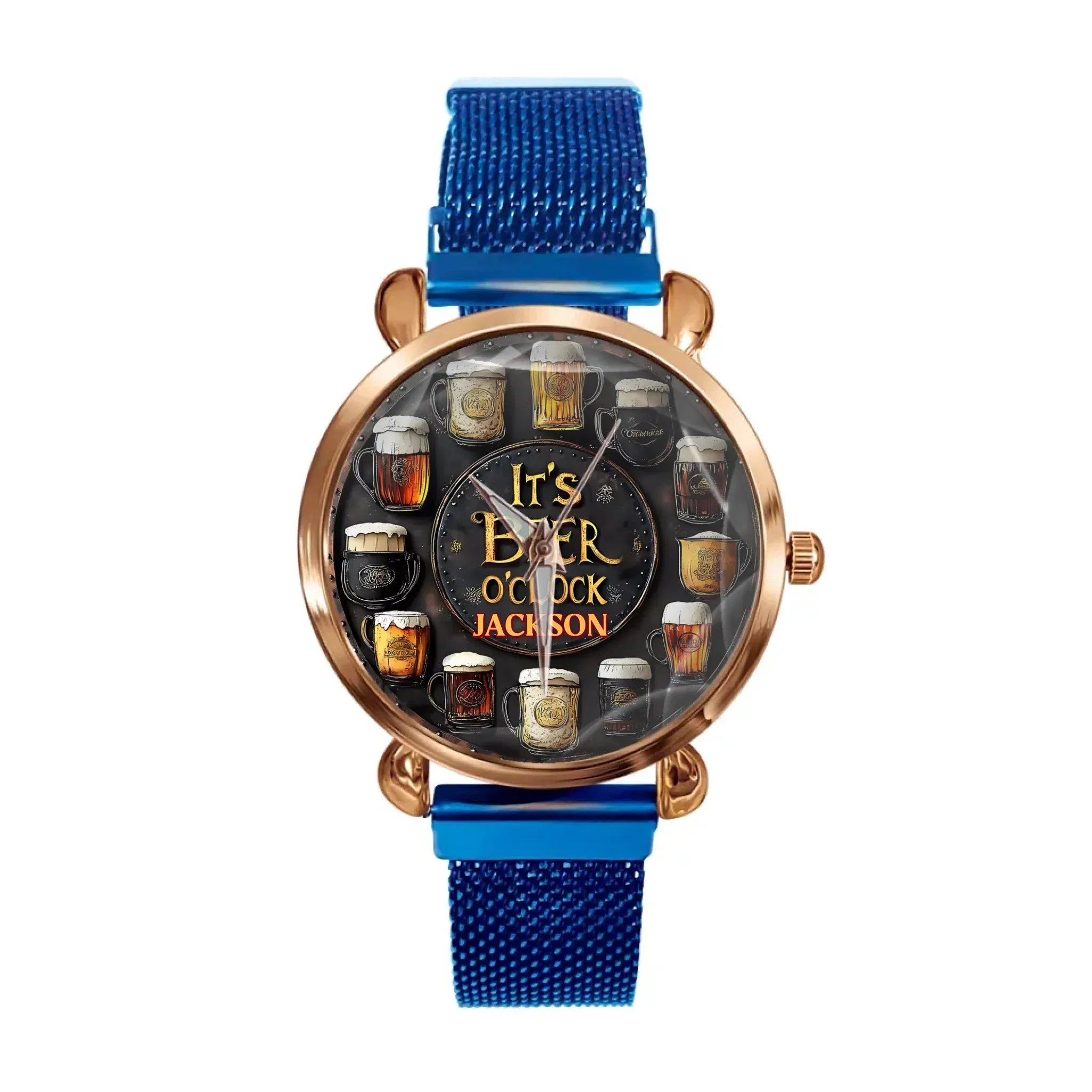 Customised Beer Themed Watches - Personalised Name Vintage Beer Pattern Scale Watch - Gift for Friend,Family,Beer Lover