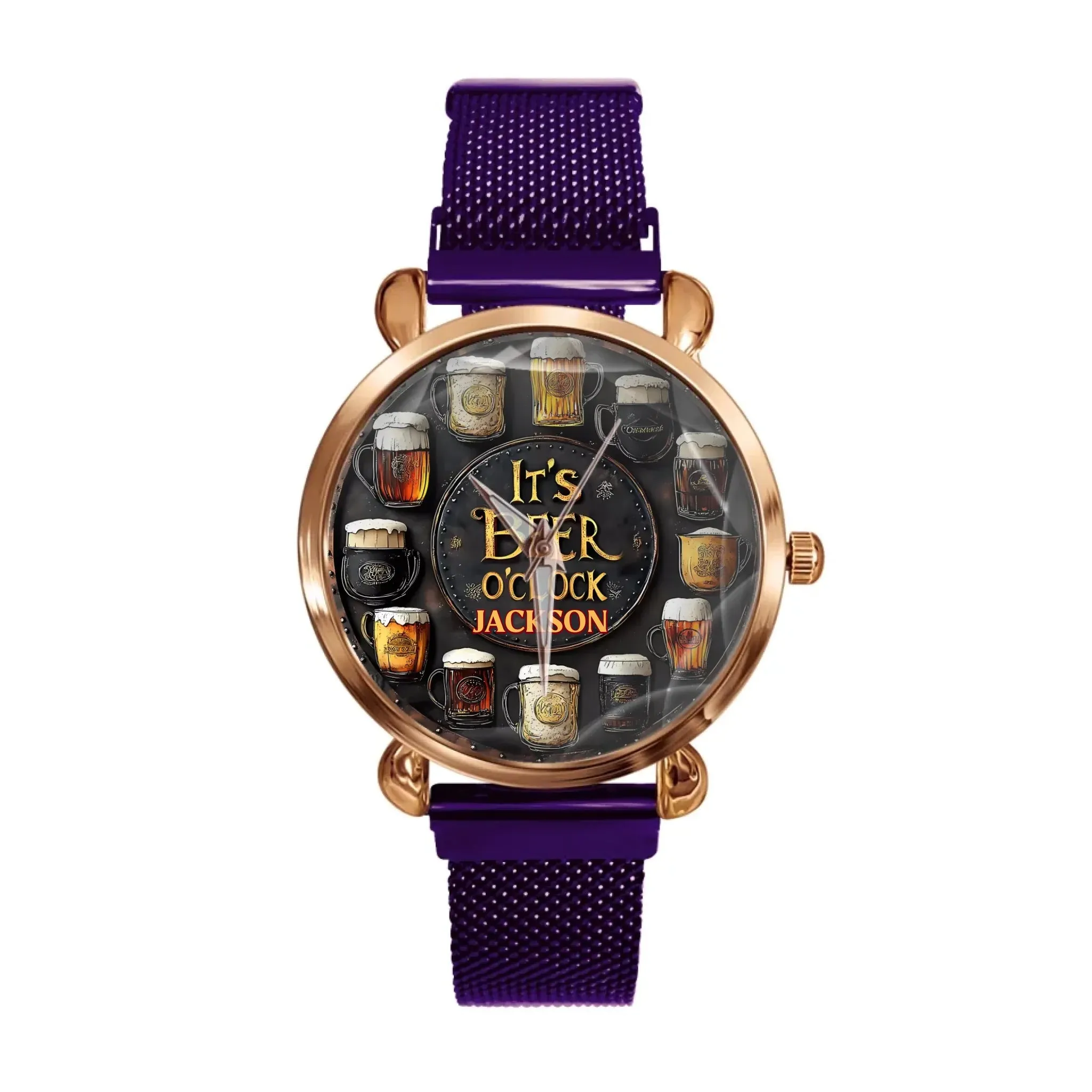 Customised Beer Themed Watches - Personalised Name Vintage Beer Pattern Scale Watch - Gift for Friend,Family,Beer Lover