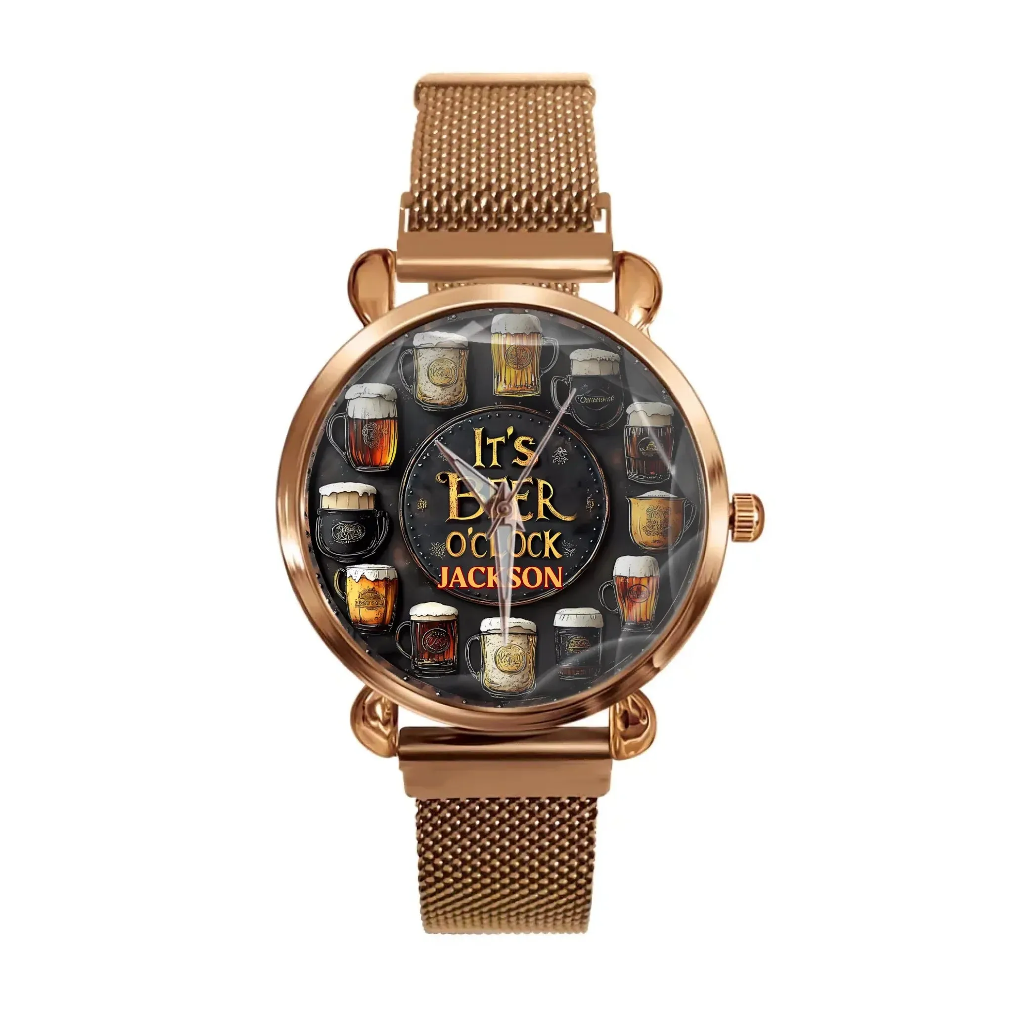 Customised Beer Themed Watches - Personalised Name Vintage Beer Pattern Scale Watch - Gift for Friend,Family,Beer Lover