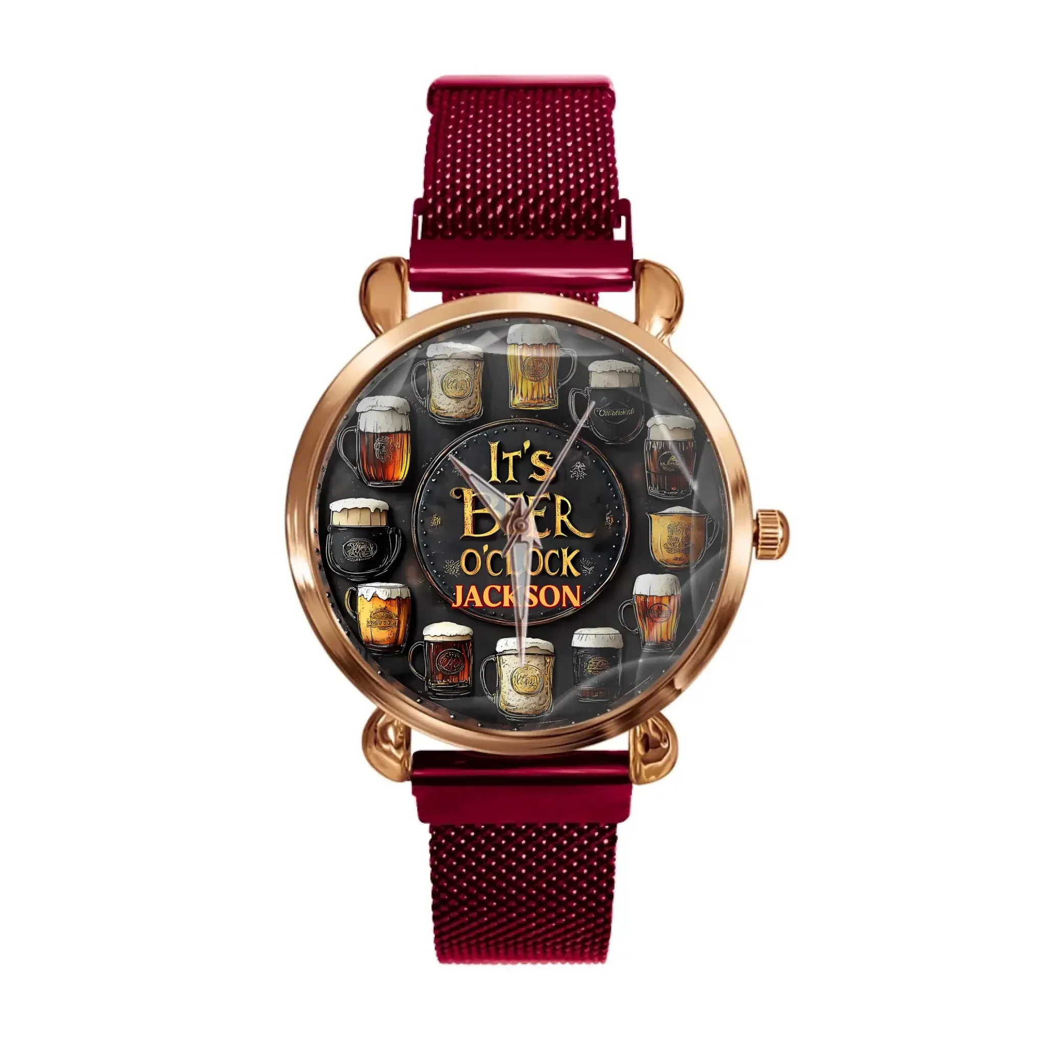 Customised Beer Themed Watches - Personalised Name Vintage Beer Pattern Scale Watch - Gift for Friend,Family,Beer Lover