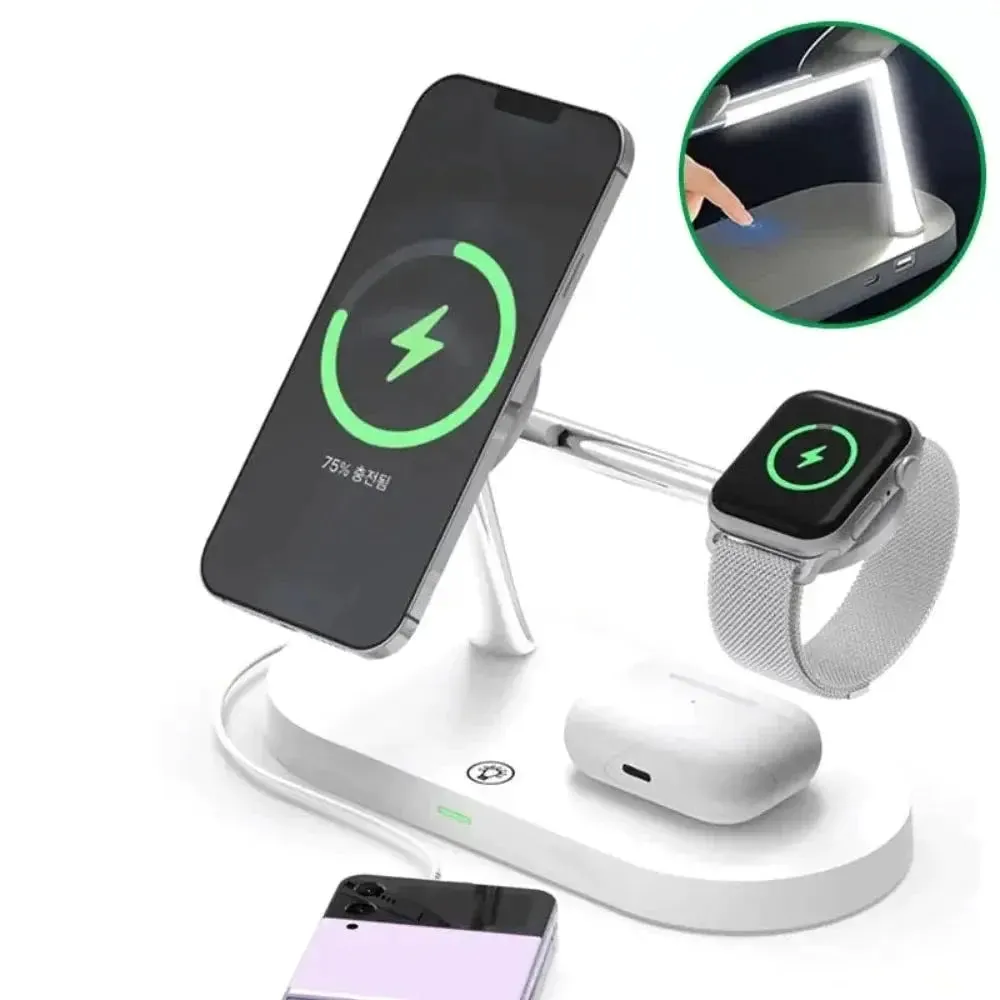 Desktop Magnetic Wireless Charging Station with Built in Lights -Wireless charging station