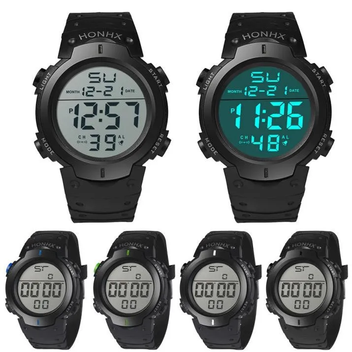 Fashion Waterproof Men's Boy LCD Digital Stopwatch Date Rubber Sport Wrist Watch Elegant Gifts