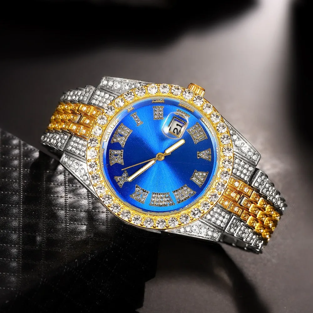 Full Iced Out Watch for Men Miami Cuban Chain Bracelet Iced Out Watches Men