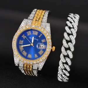 Full Iced Out Watch for Men Miami Cuban Chain Bracelet Iced Out Watches Men