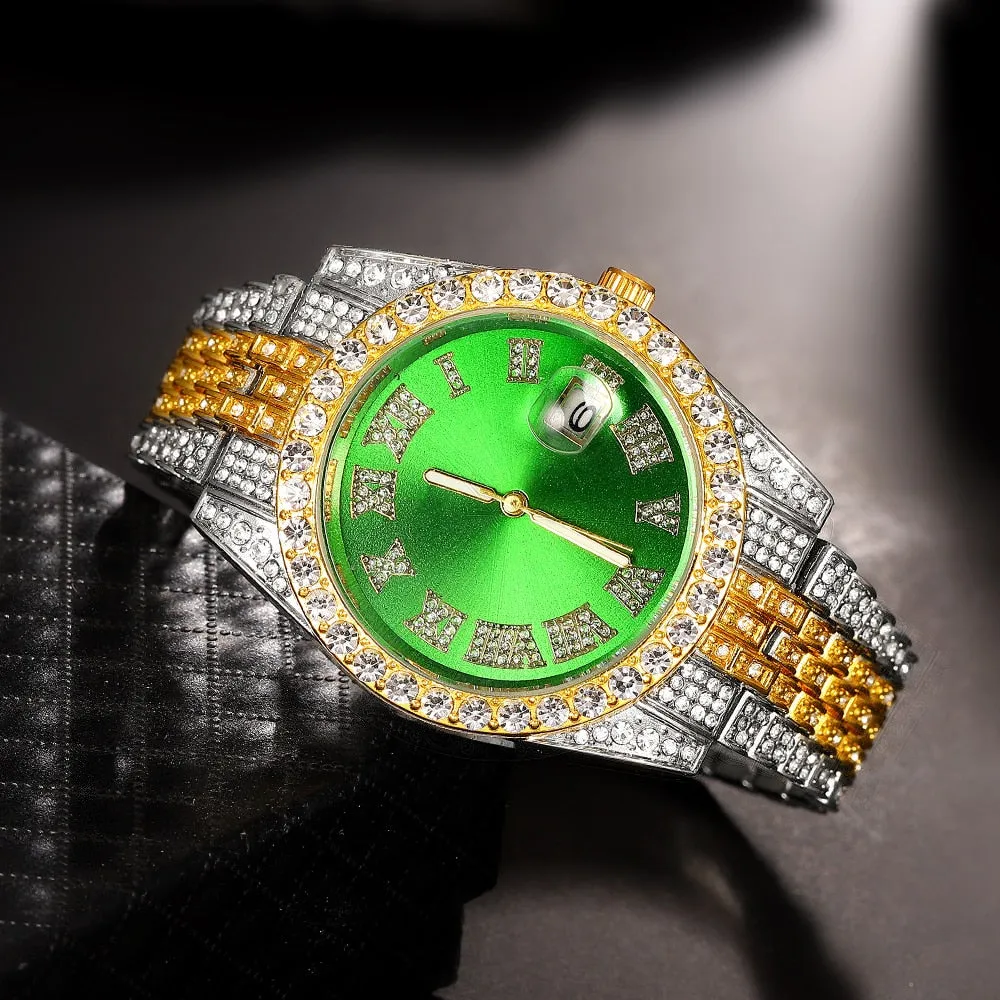 Full Iced Out Watch for Men Miami Cuban Chain Bracelet Iced Out Watches Men