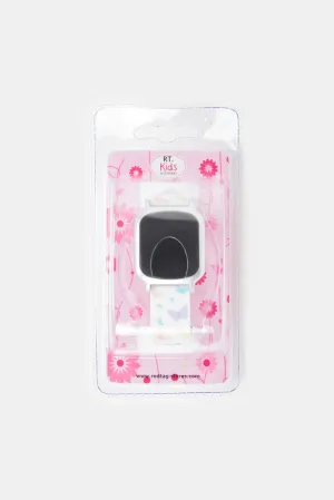 Girls White Butterfly Print Digital Watch