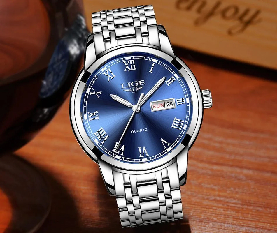 Great Gifts for Men - Top Brand Luxury Full Steel Quartz Business Gold Waterproof Wrist Watch