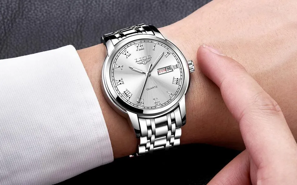Great Gifts for Men - Top Brand Luxury Full Steel Quartz Business Gold Waterproof Wrist Watch