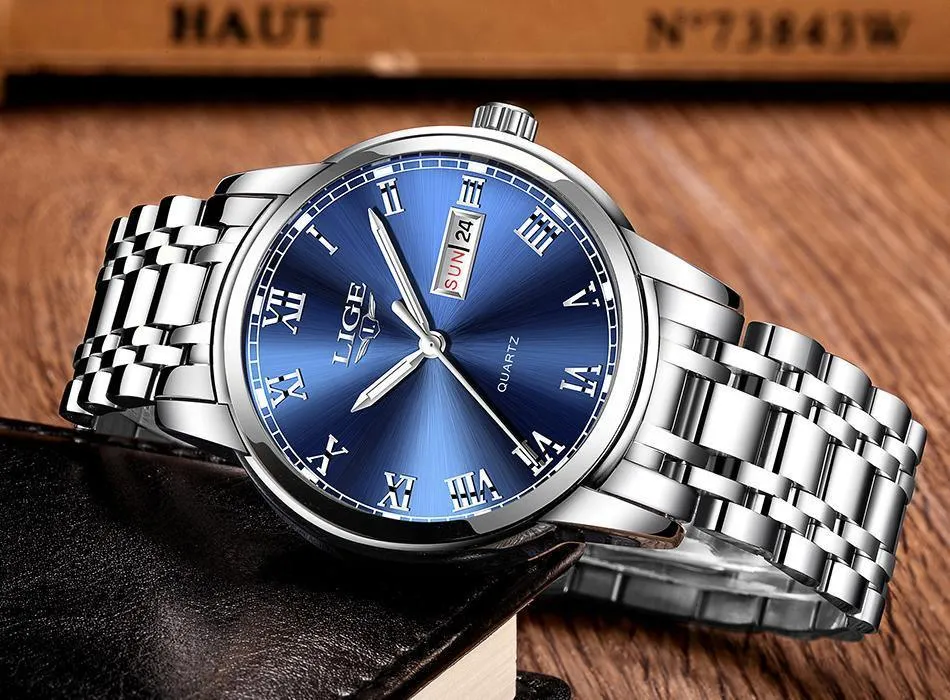Great Gifts for Men - Top Brand Luxury Full Steel Quartz Business Gold Waterproof Wrist Watch