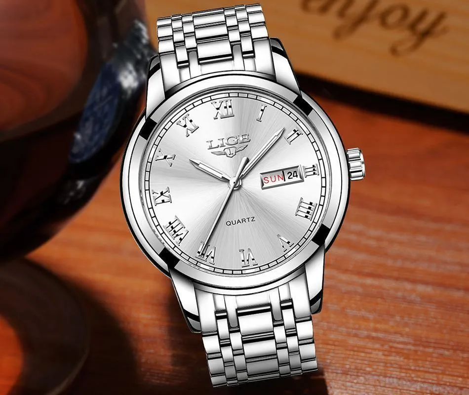 Great Gifts for Men - Top Brand Luxury Full Steel Quartz Business Gold Waterproof Wrist Watch