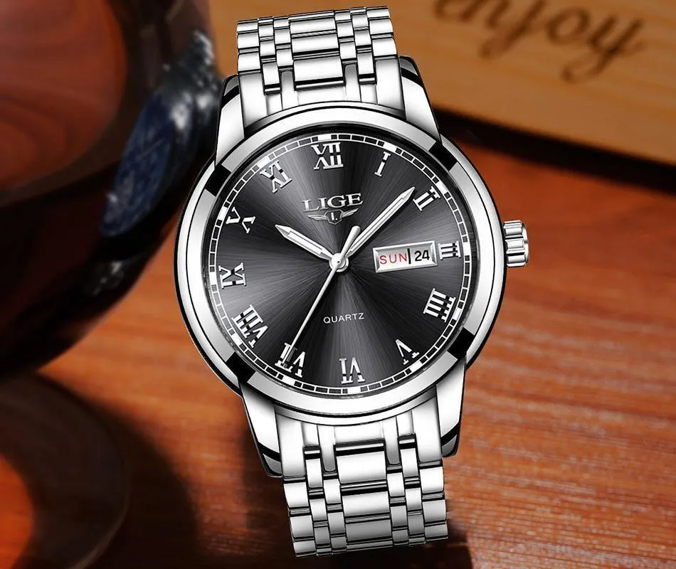 Great Gifts for Men - Top Brand Luxury Full Steel Quartz Business Gold Waterproof Wrist Watch