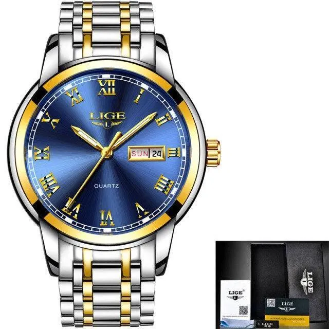 Great Gifts for Men - Top Brand Luxury Full Steel Quartz Business Gold Waterproof Wrist Watch