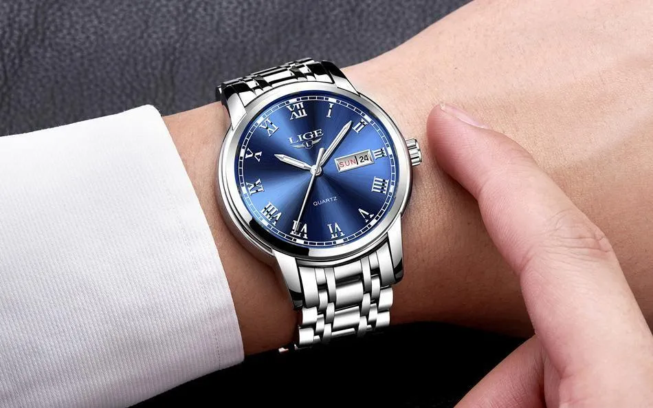 Great Gifts for Men - Top Brand Luxury Full Steel Quartz Business Gold Waterproof Wrist Watch