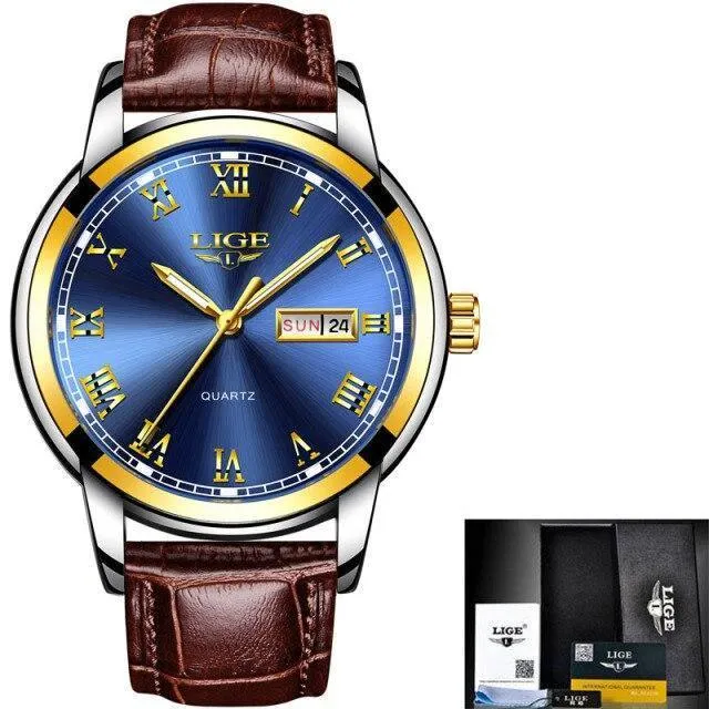 Great Gifts for Men - Top Brand Luxury Full Steel Quartz Business Gold Waterproof Wrist Watch