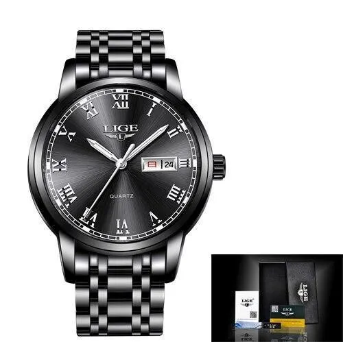 Great Gifts for Men - Top Brand Luxury Full Steel Quartz Business Gold Waterproof Wrist Watch
