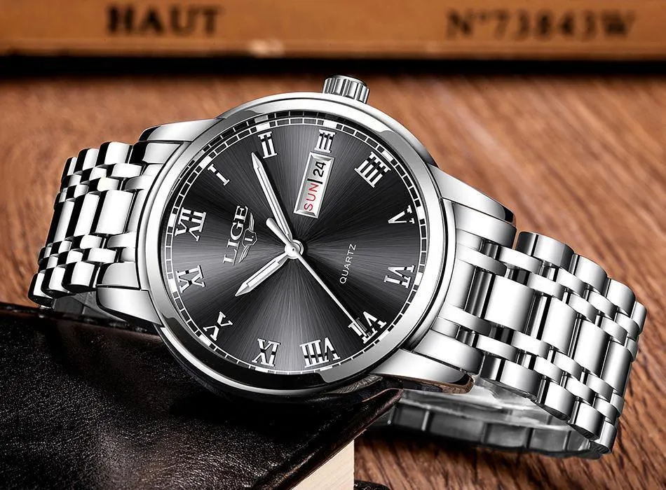 Great Gifts for Men - Top Brand Luxury Full Steel Quartz Business Gold Waterproof Wrist Watch