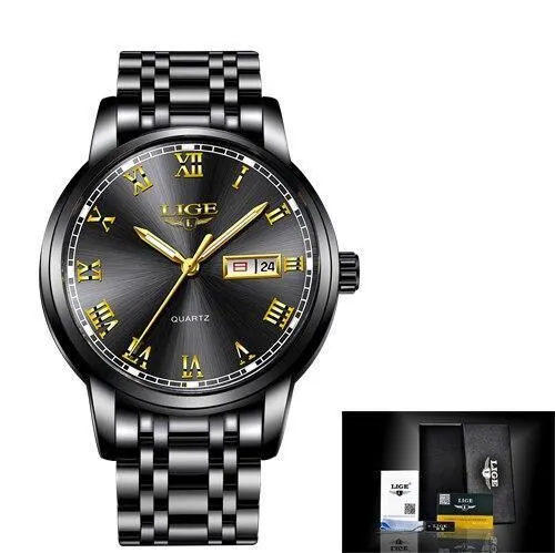 Great Gifts for Men - Top Brand Luxury Full Steel Quartz Business Gold Waterproof Wrist Watch