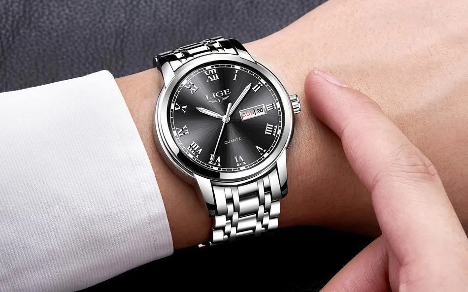Great Gifts for Men - Top Brand Luxury Full Steel Quartz Business Gold Waterproof Wrist Watch