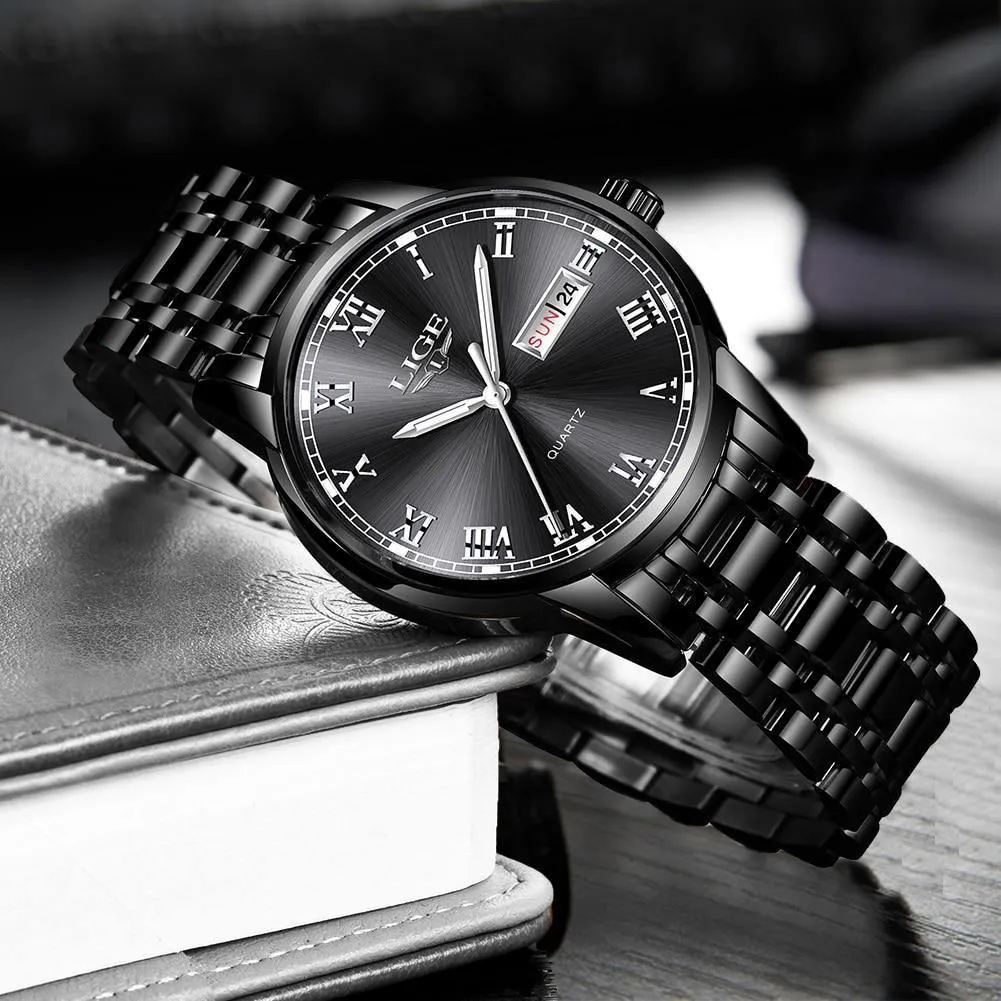Great Gifts for Men - Top Brand Luxury Full Steel Quartz Business Gold Waterproof Wrist Watch