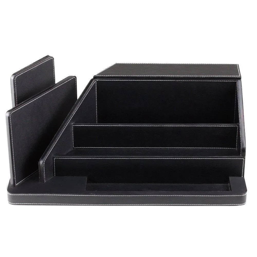G.U.S. All-In-One Charging Station, Valet, and Desktop Organizer - Multiple Finishes Available. For Laptops, Tablets, Phone and Wearable Technology - Black Leatherette