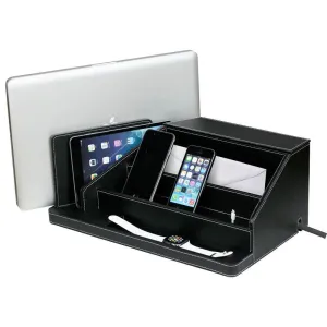 G.U.S. All-In-One Charging Station, Valet, and Desktop Organizer - Multiple Finishes Available. For Laptops, Tablets, Phone and Wearable Technology - Black Leatherette