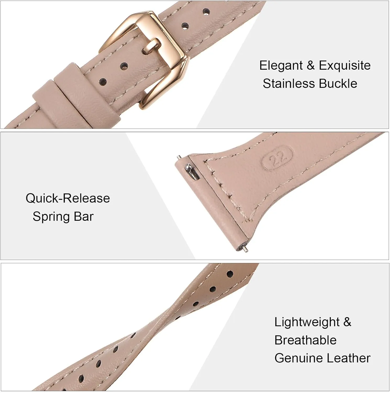 HARFINGTON Multi-color Genuine Leather Watch Band Quick Release Elegant Slim Thin Top Grain Replacement Wristband Strap for Watch & Smartwatch