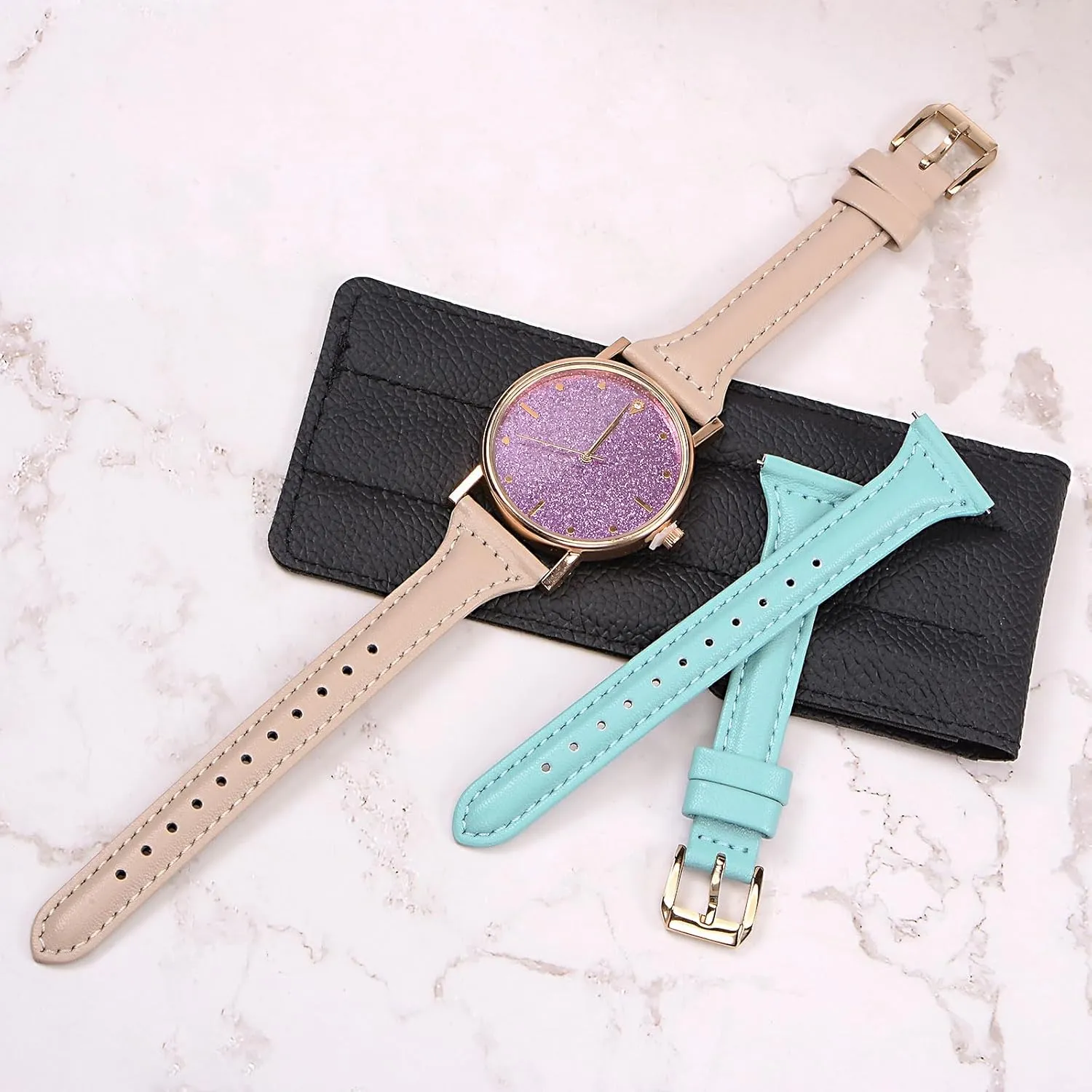 HARFINGTON Multi-color Genuine Leather Watch Band Quick Release Elegant Slim Thin Top Grain Replacement Wristband Strap for Watch & Smartwatch