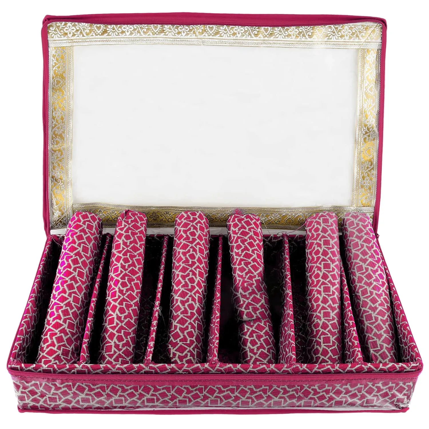 Heart Home Multipurpose Multi Saqare Design Laminated 6 Rod Bangle Box/Organizer/Case With Tranasparent Top - Pack of 2 (Pink)-47HH0311